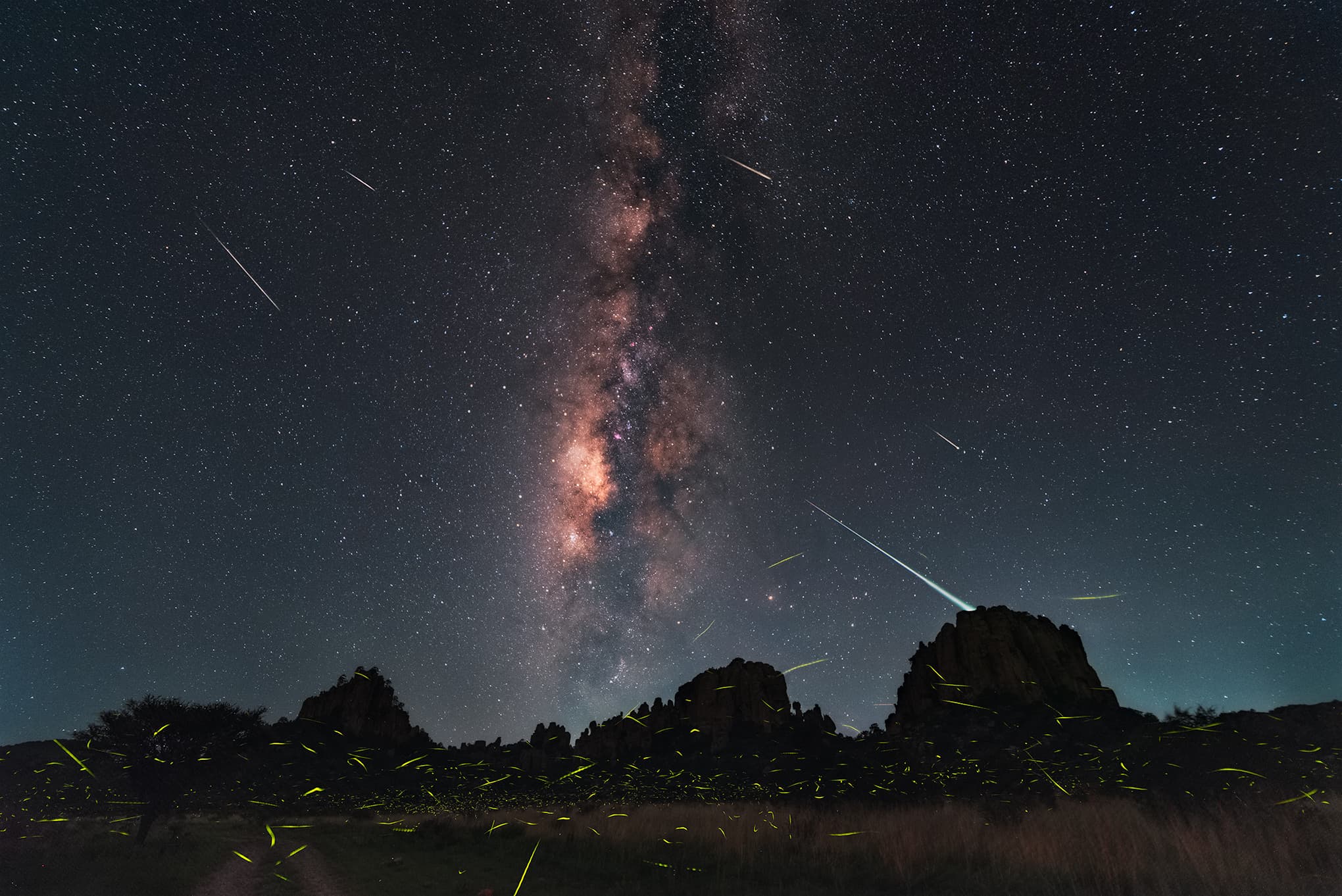 APOD: 2025 August 2 – Fireflies, Meteors, and Milky Way
