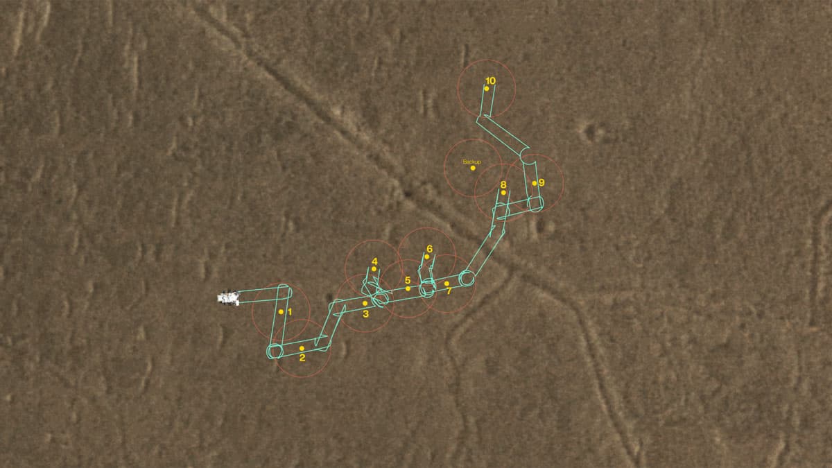 The Role of a Rover, a Lander, and Helicopters in the Unique Shape of the First Sample Depot on Mars