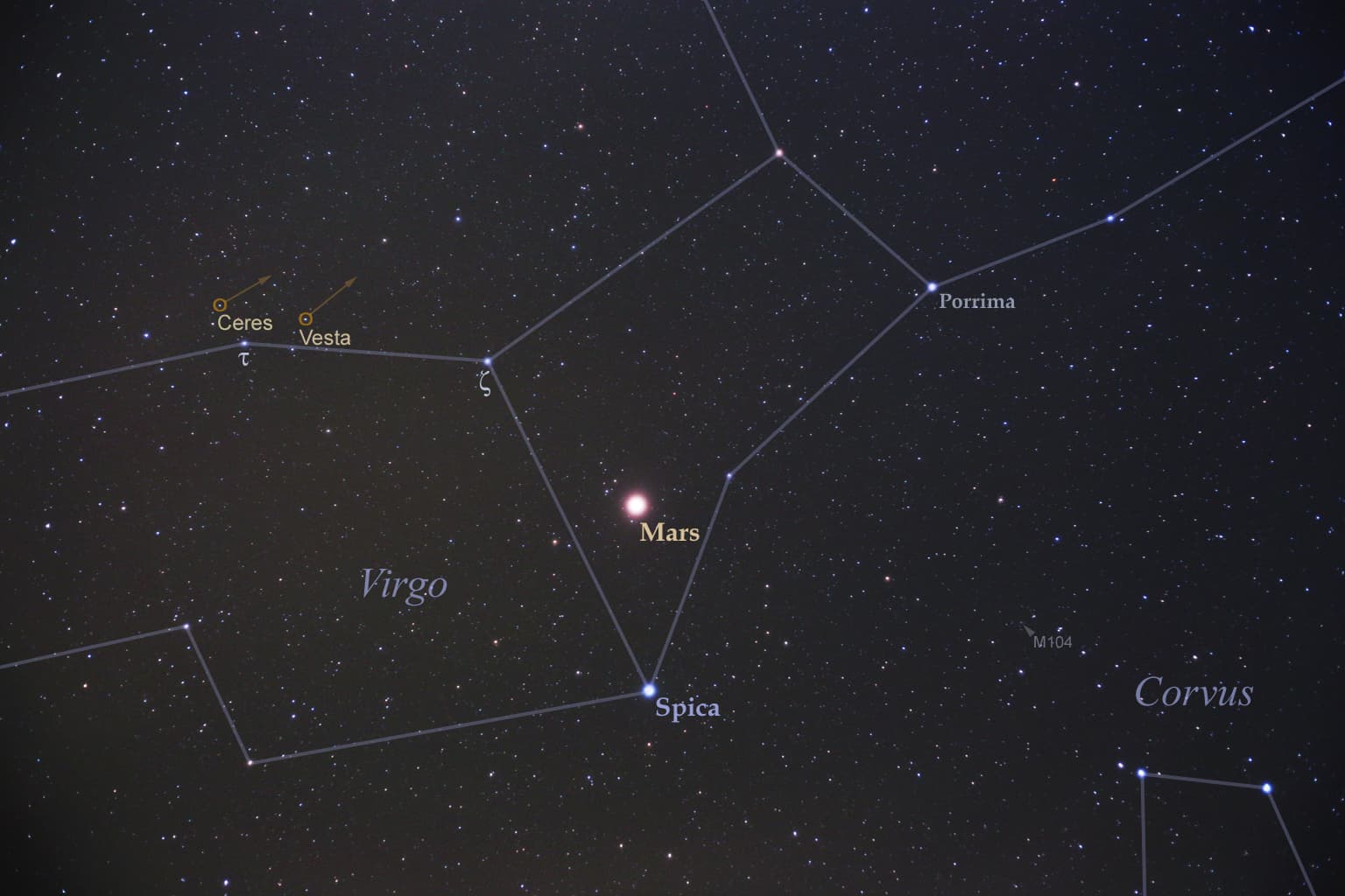 APOD: 2014 April 10 – Mars, Ceres, Vesta