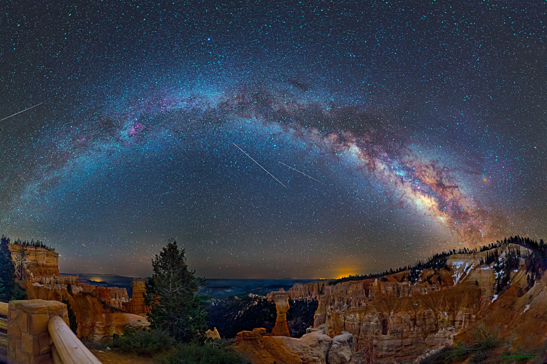 APOD: 2014 May 19 – Meteors, Planes, and a Galaxy over Bryce Canyon