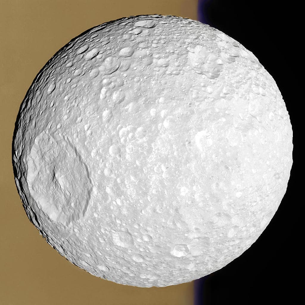 APOD: 2014 October 21 – Mimas: Small Moon with a Big Crater