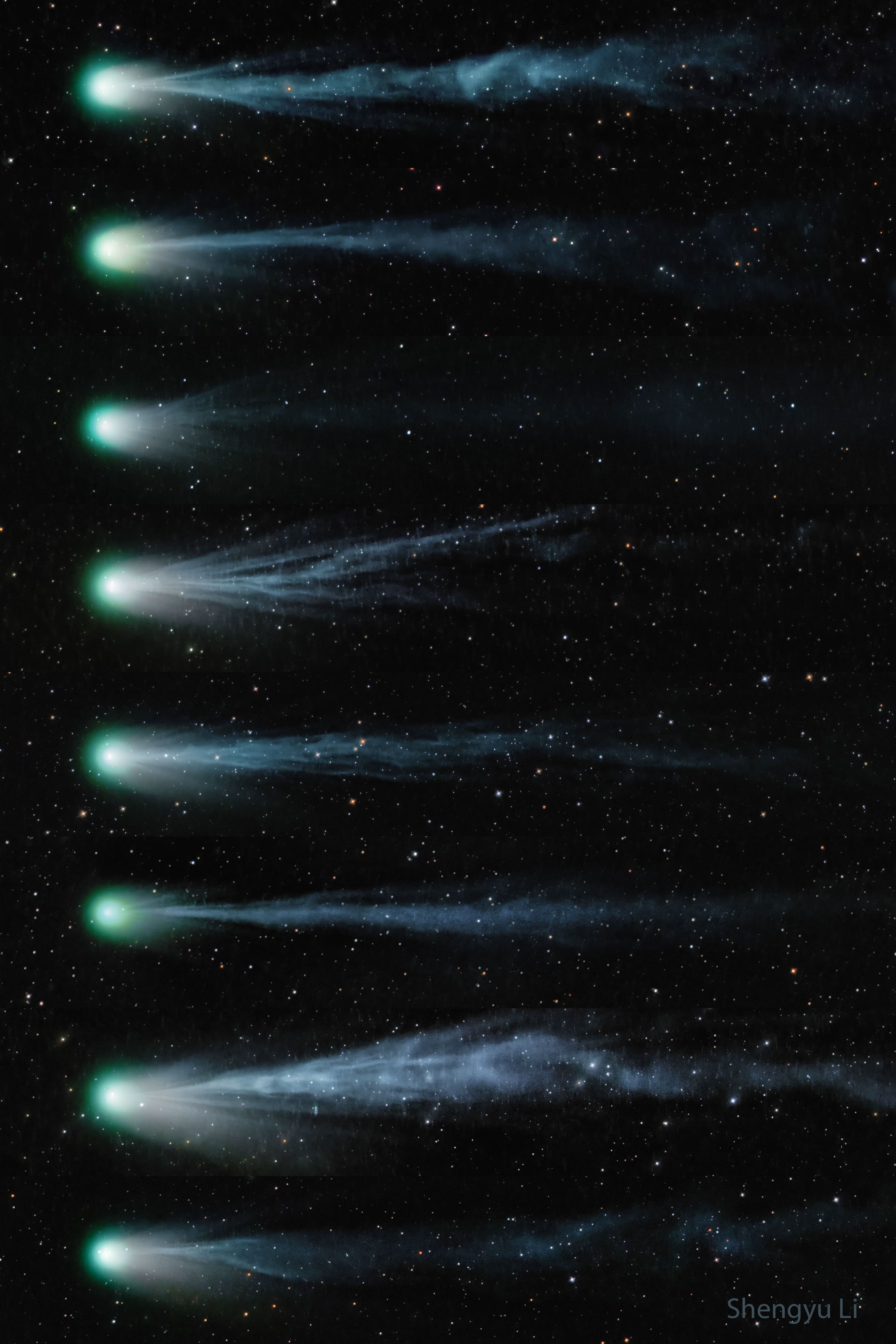 APOD: 2024 April 8 – The Changing Ion Tail of Comet Pons Brooks