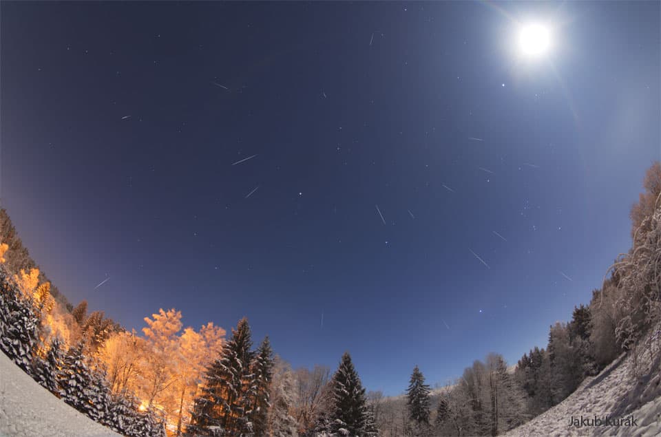 APOD: 2024 December 15 – Geminid Meteors over a Snowy Forest