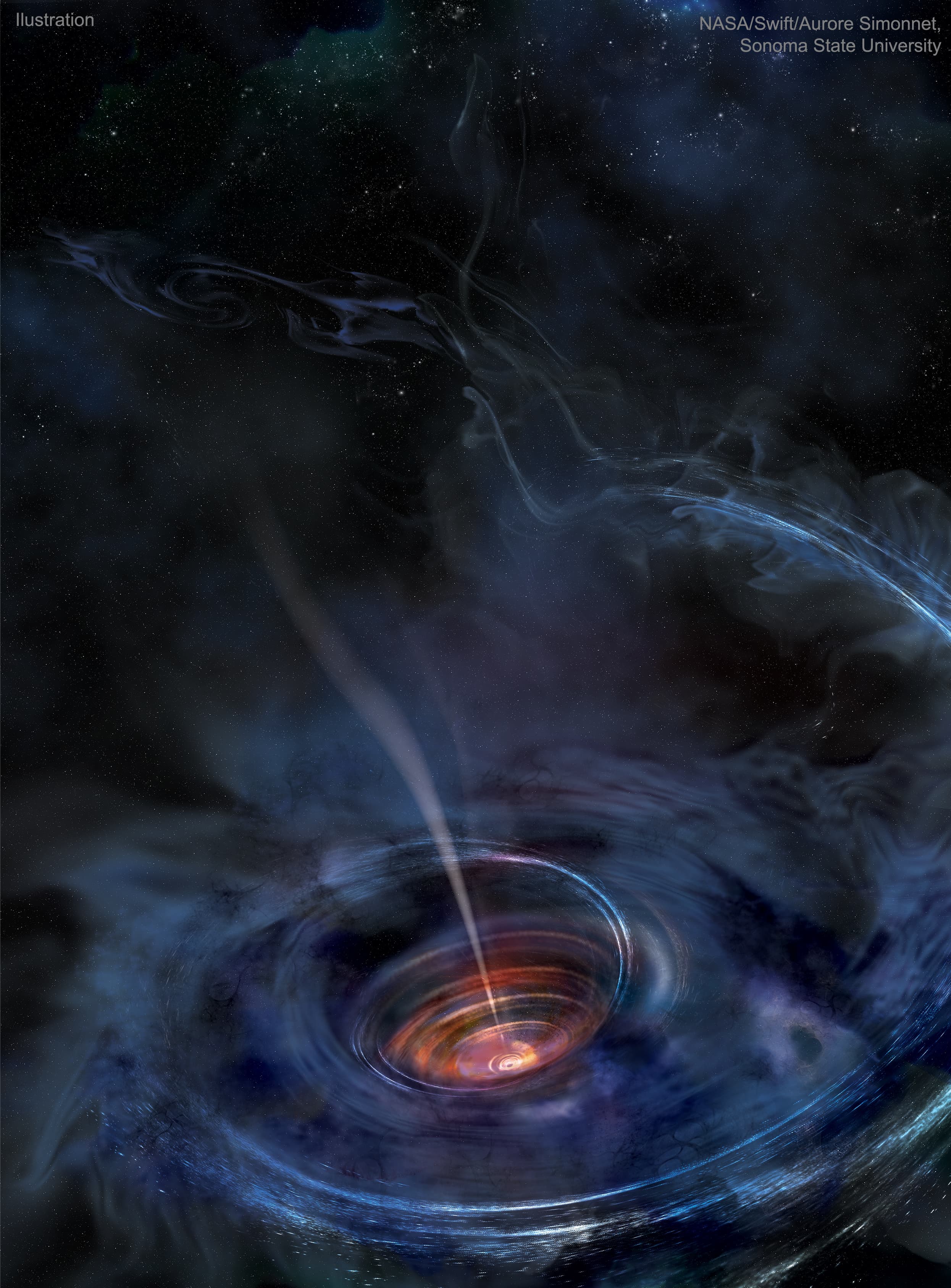 APOD: 2024 May 7 – Black Hole Accreting with Jet
