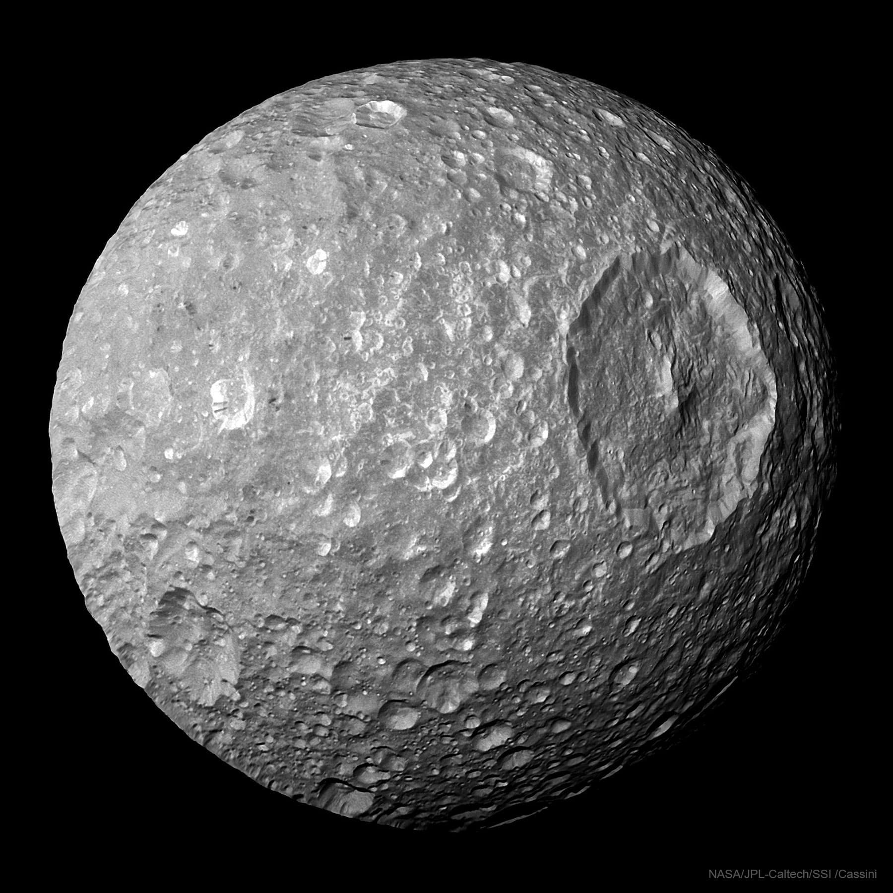 APOD: 2025 January 12 – Mimas: Small Moon with a Big Crater