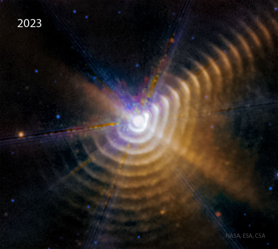 APOD: 2025 January 29 – Dust Shells around WR 140 from Webb