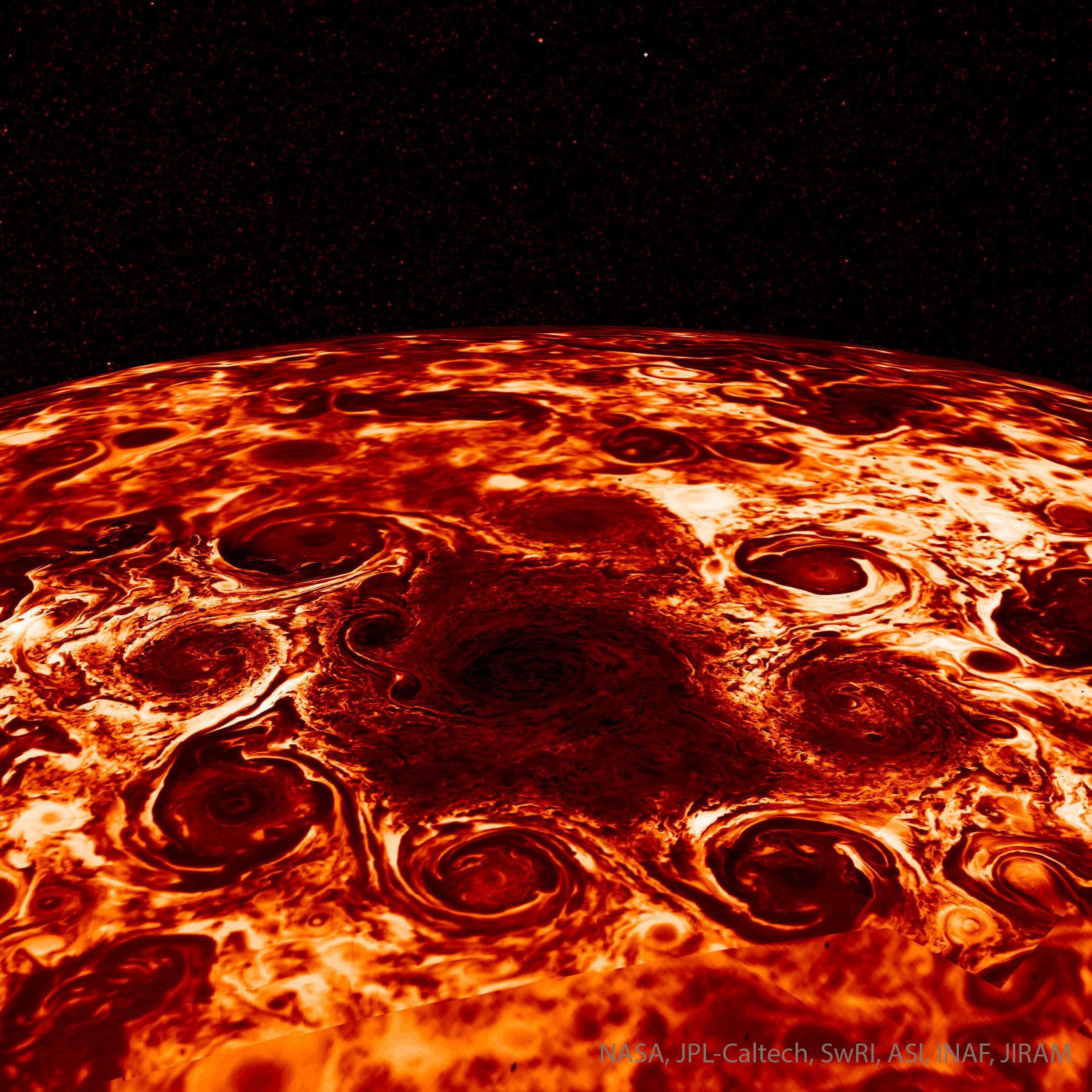 APOD: 2025 March 9 – Cyclones at Jupiters North Pole