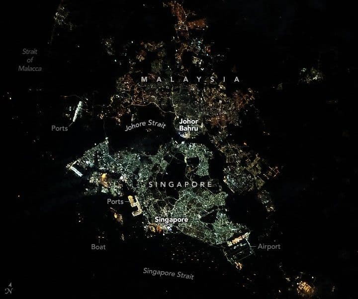 Singapore and Malaysia at Night