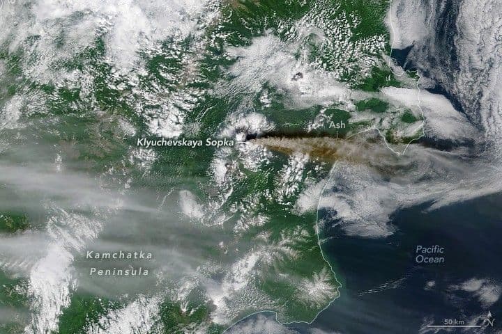 Ash Streams from Klyuchevskaya Sopka
