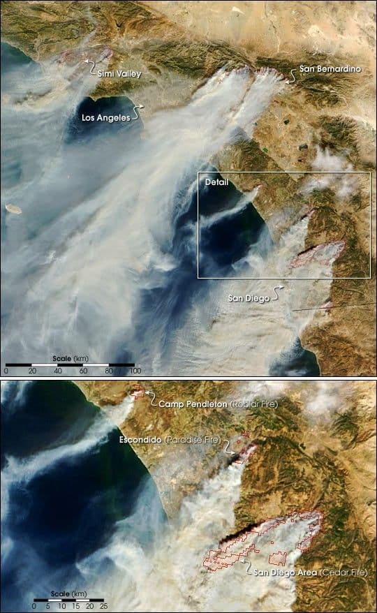 Wildfires Strike near Los Angeles and San Diego