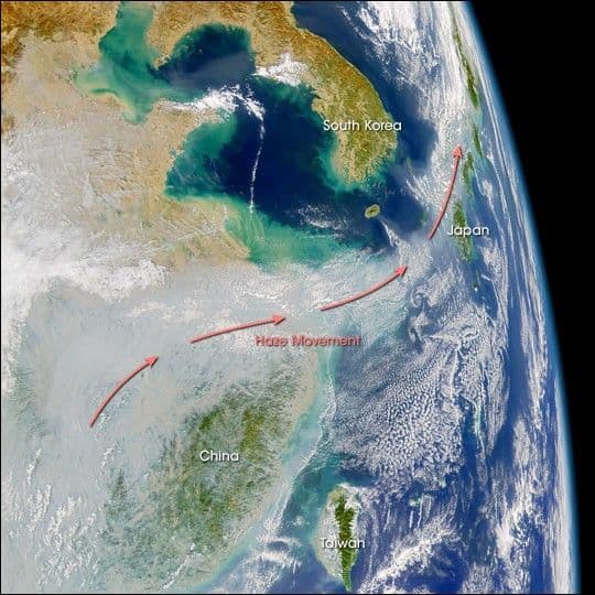 Pollution over China Blows out to Sea