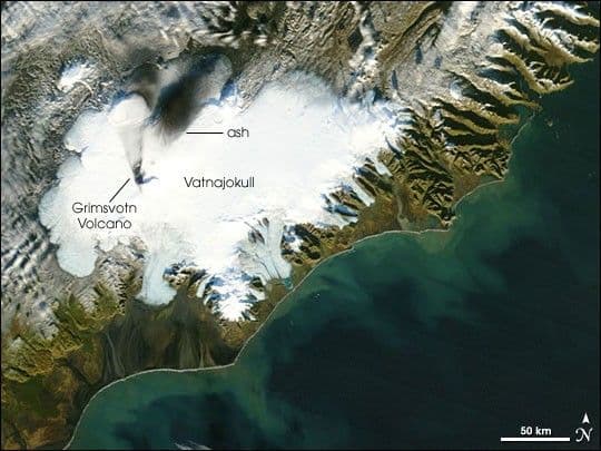 Ash from Grimsvotn Volcano on Iceland’s Vatnajokull