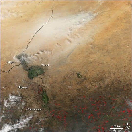 Dust Storm and Fires in Central Africa