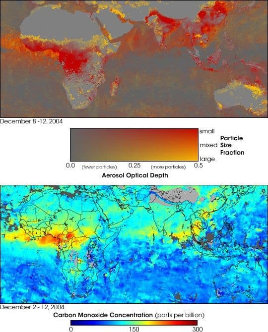 Aerosols and Carbon Monoxide over Africa and Asia