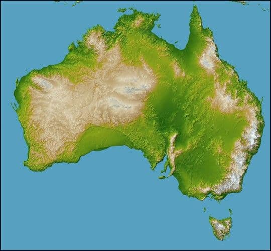 Australia, Shaded Relief and Colored Height