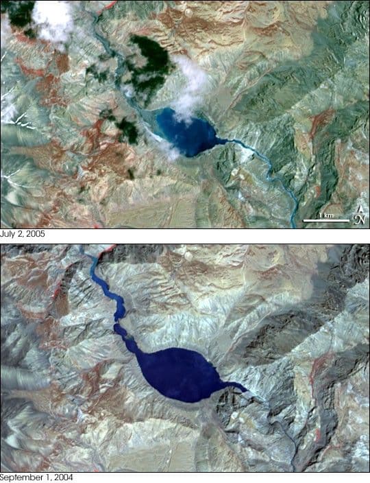 Landslide Lake in Tibet Floods India