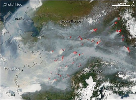 Forest Fires Produce Dense Smoke over Alaska