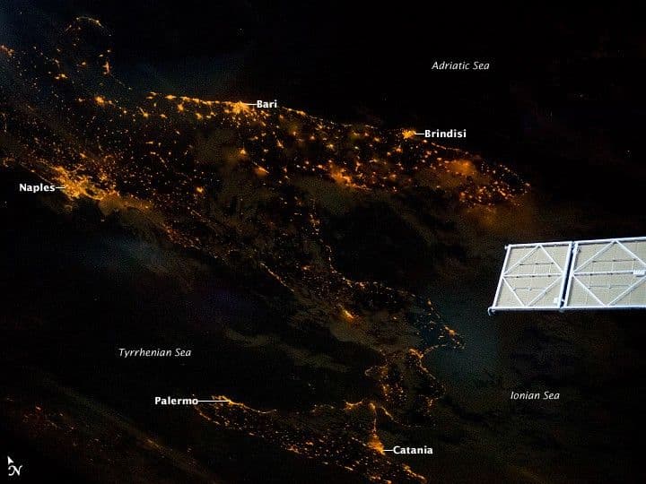 Southern Italian Peninsula at Night