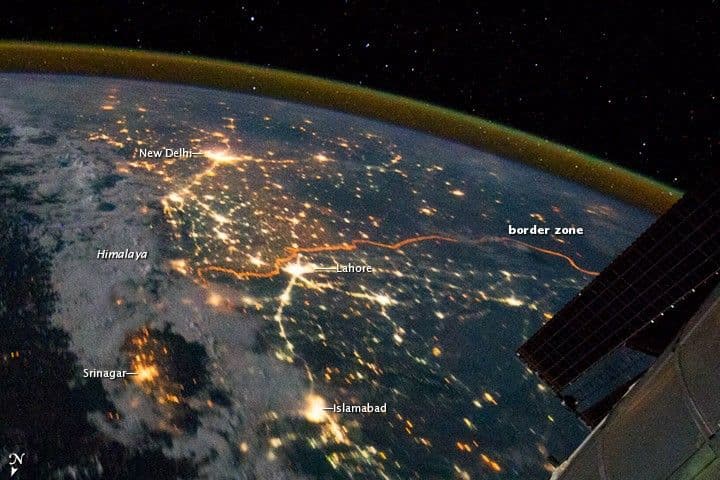 India-Pakistan Borderlands at Night