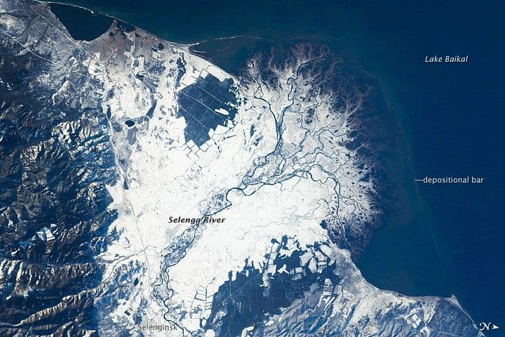 Snowfall on the Selenga River Delta, Russia