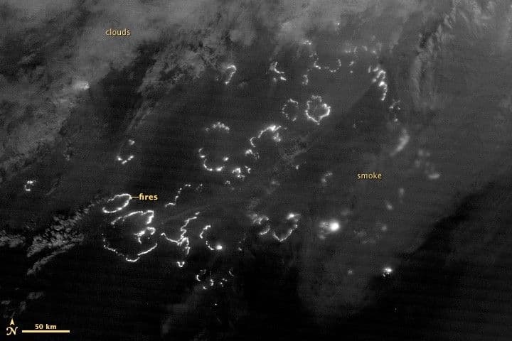 Night View of Fires in Siberia