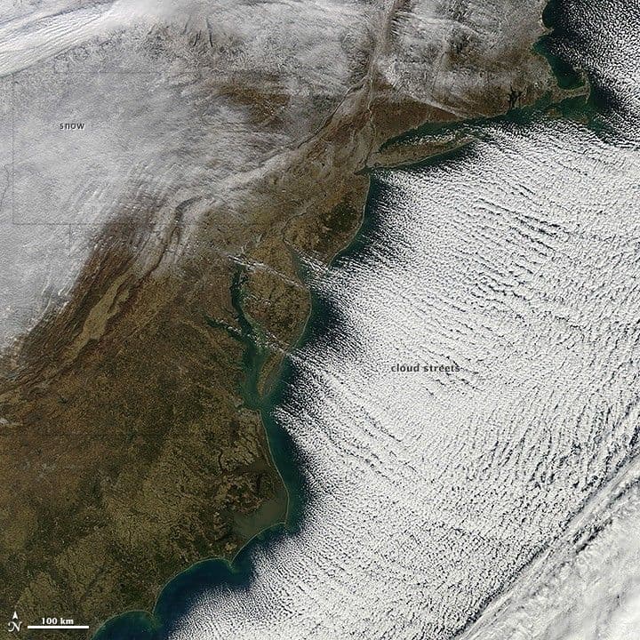 Cloud Streets over the Atlantic and Pacific Oceans