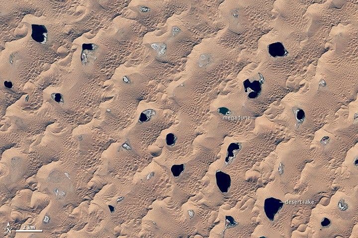 Megadunes and Desert Lakes in China