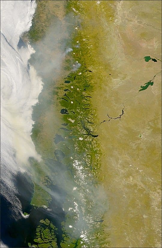 Smoke Over Southern Andes Mountains