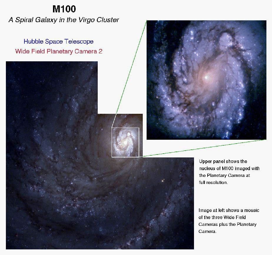 The Spiral Galaxy M100 as Seen With the Hubble’s Improved Vision