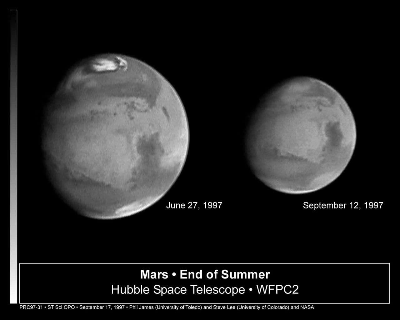 Hubble Watches the Red Planet as Mars Global Surveyor Begins Aerobraking