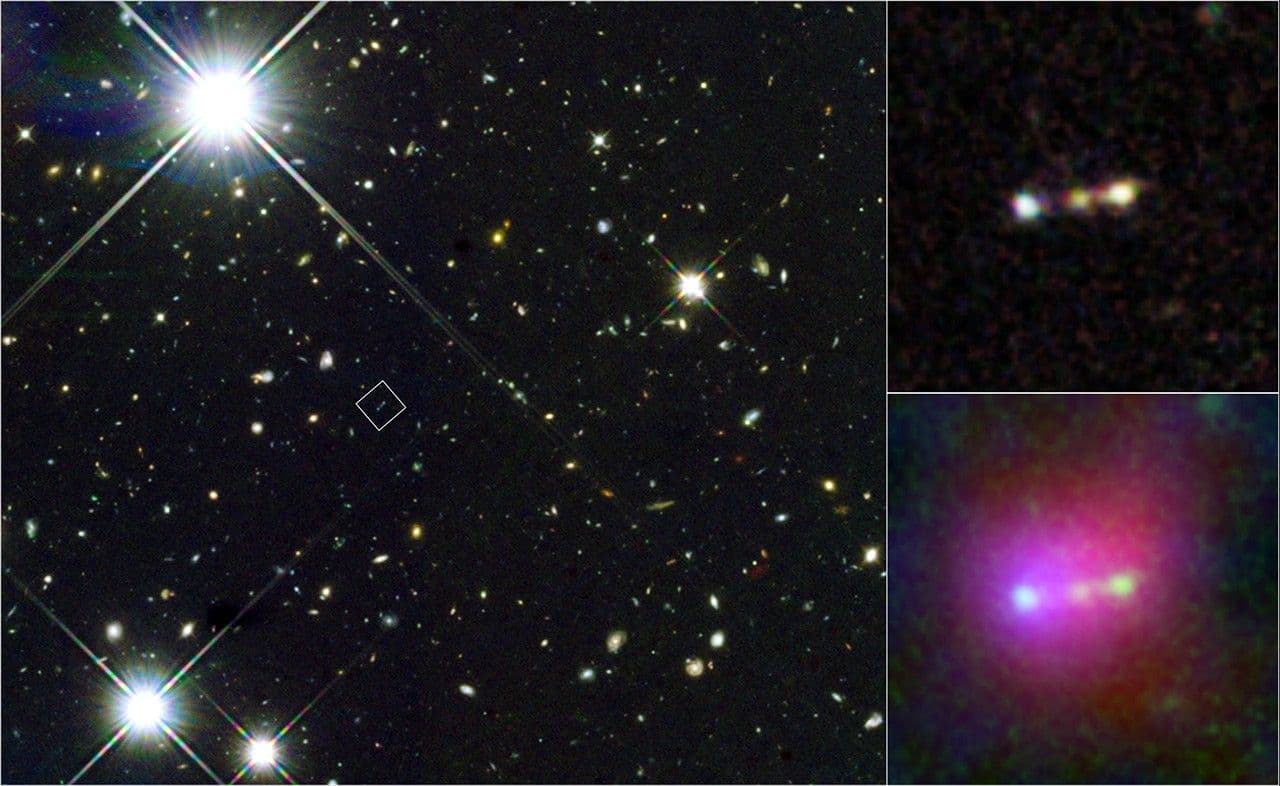 Infant Galaxies Merging Near ‘Cosmic Dawn’