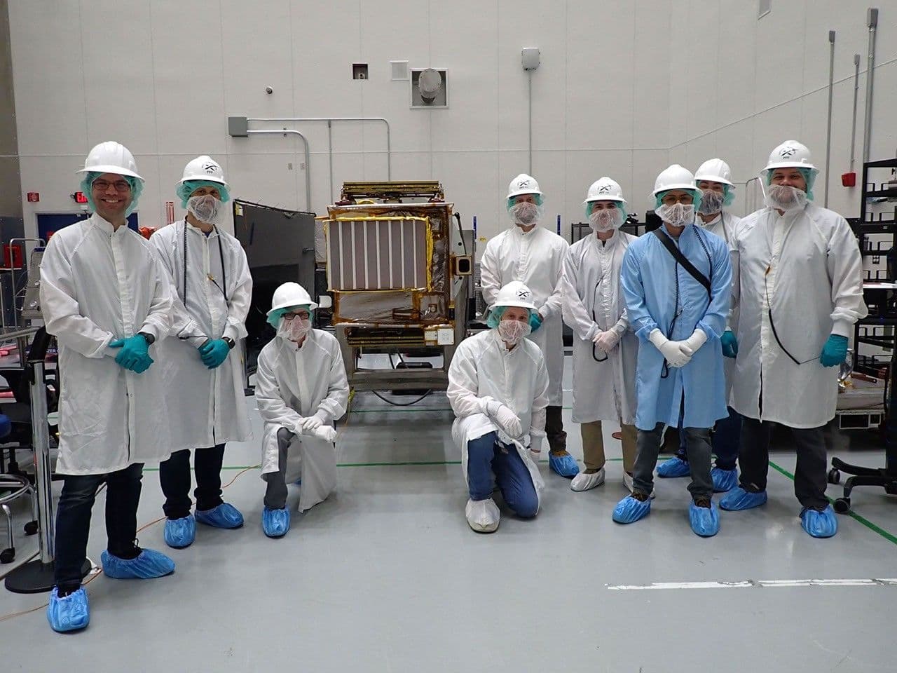 NASA’s Lunar Trailblazer Team Members Pose With Spacecraft